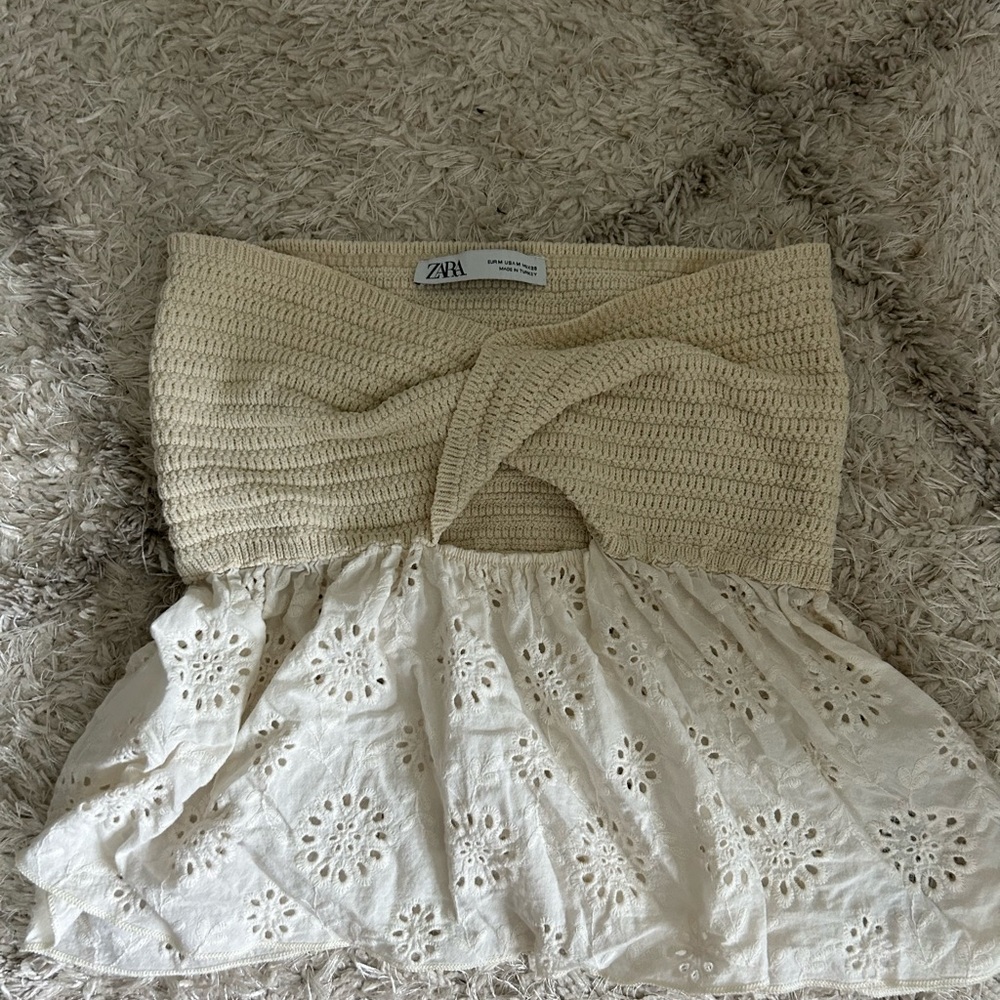 Zara Cream Strapless Crochet Blouse
